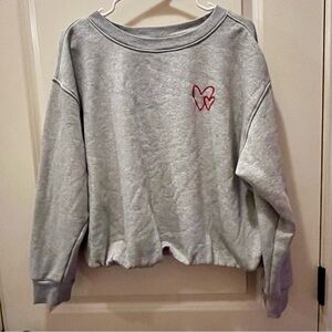 Gray Sweatshirt with Heart Embroidery